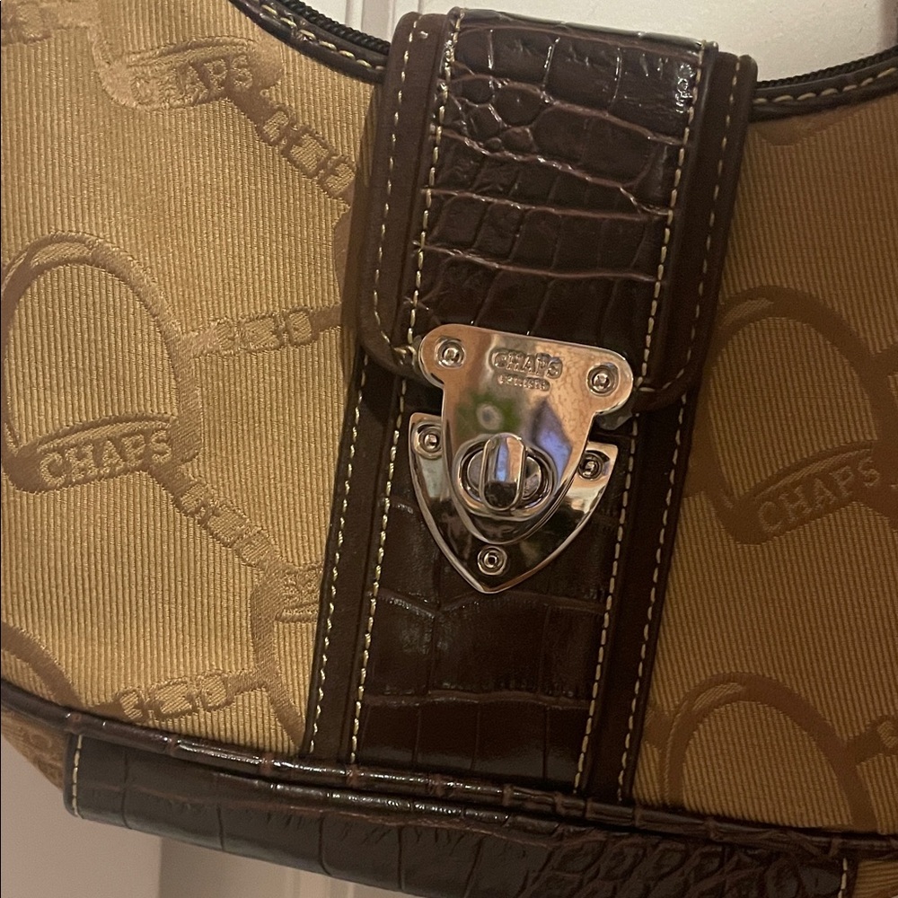 Chaps Crocodile-Embossed Brown and Tan Messenger Bag